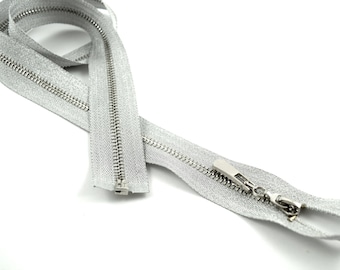 30" Metallic Silver Open End Zipper: Sturdy Jacket Zipper, Size #5