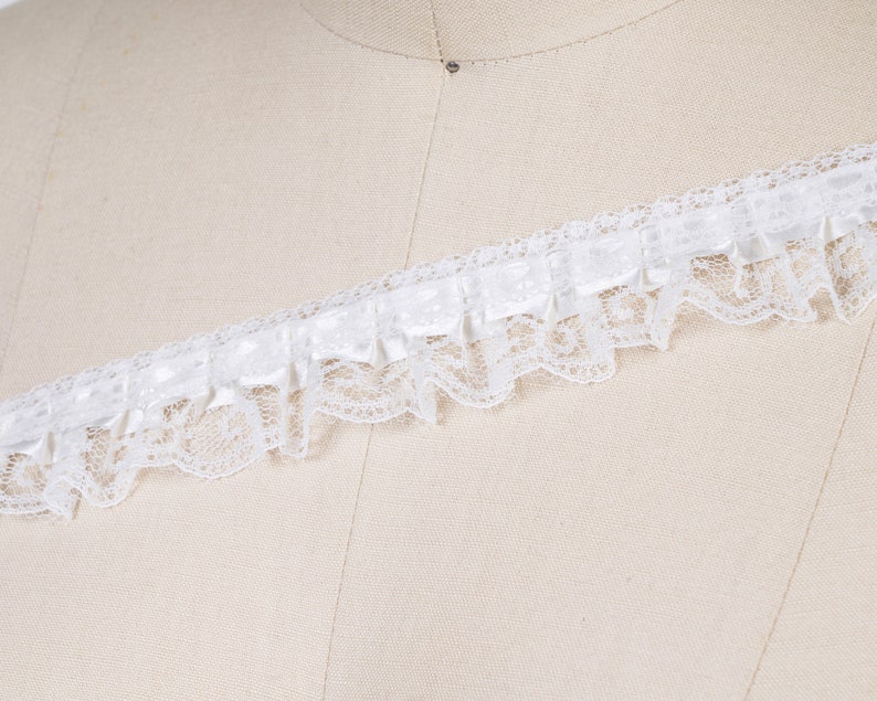 Ivory Ruffle Trim Beige Gathered Lace Trim Satin and Lace Ruffles For Beautiful Costumes White