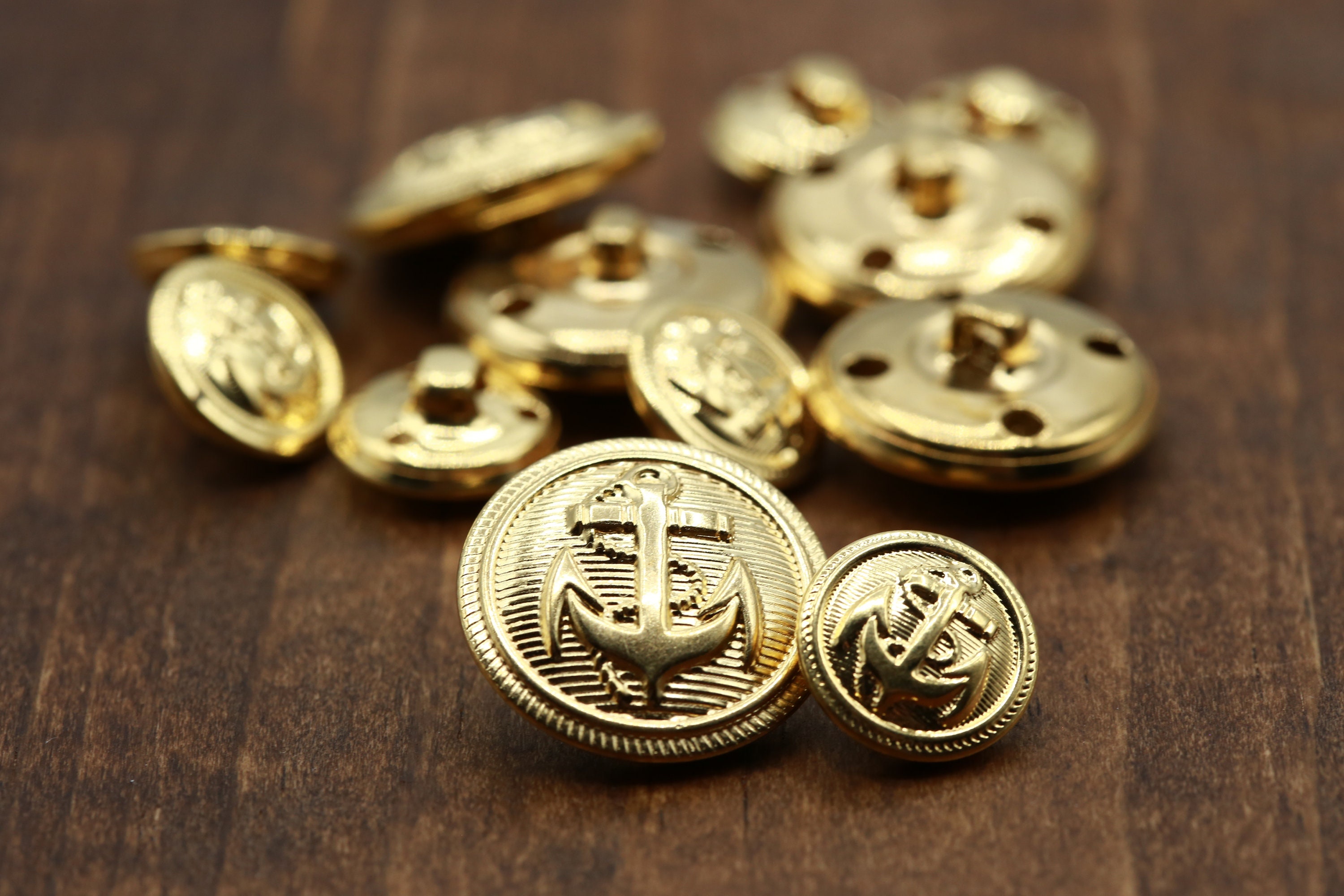Gold Anchor Metal Buttons: Italian Blazer Coat Shank Buttons (4 