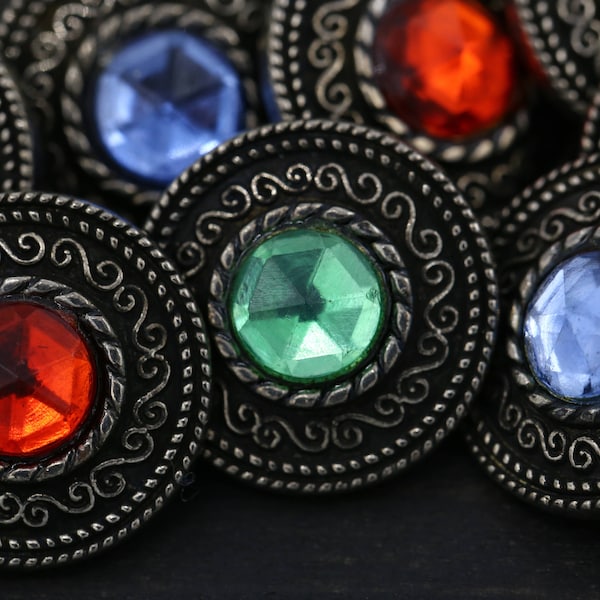 Acrylic Gemstone Buttons with Gunmetal Metal Backing/ Shank Button/ Available in Red, Green and Blue  15mm/ 24L / 5/8" BL013