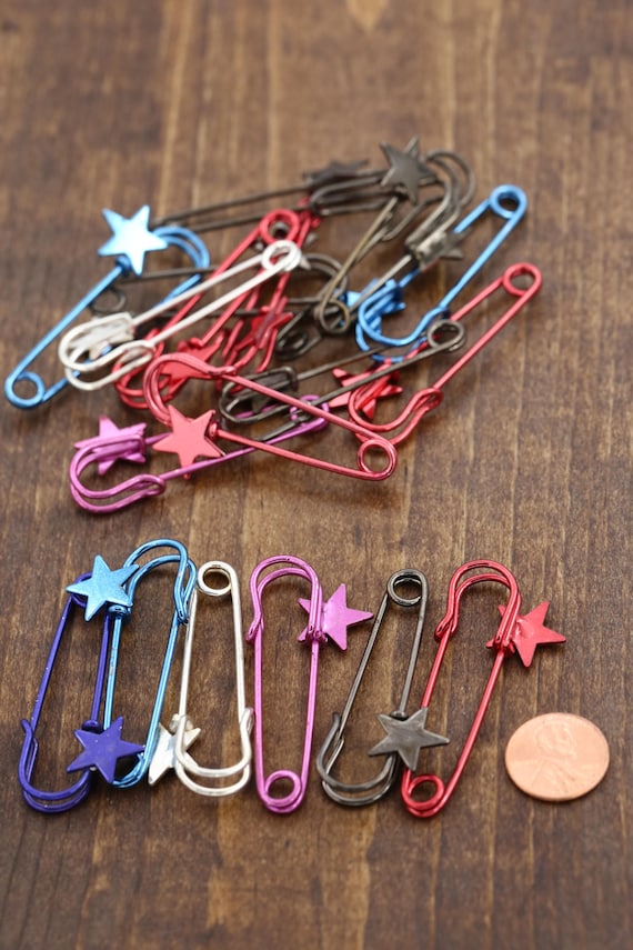 Decorative Star Safety Pins/ 2 Pcs/ Available in Turquoise Blue, Royal  Blue, Pink, Silver and Gray 2.25 in Height HR016 