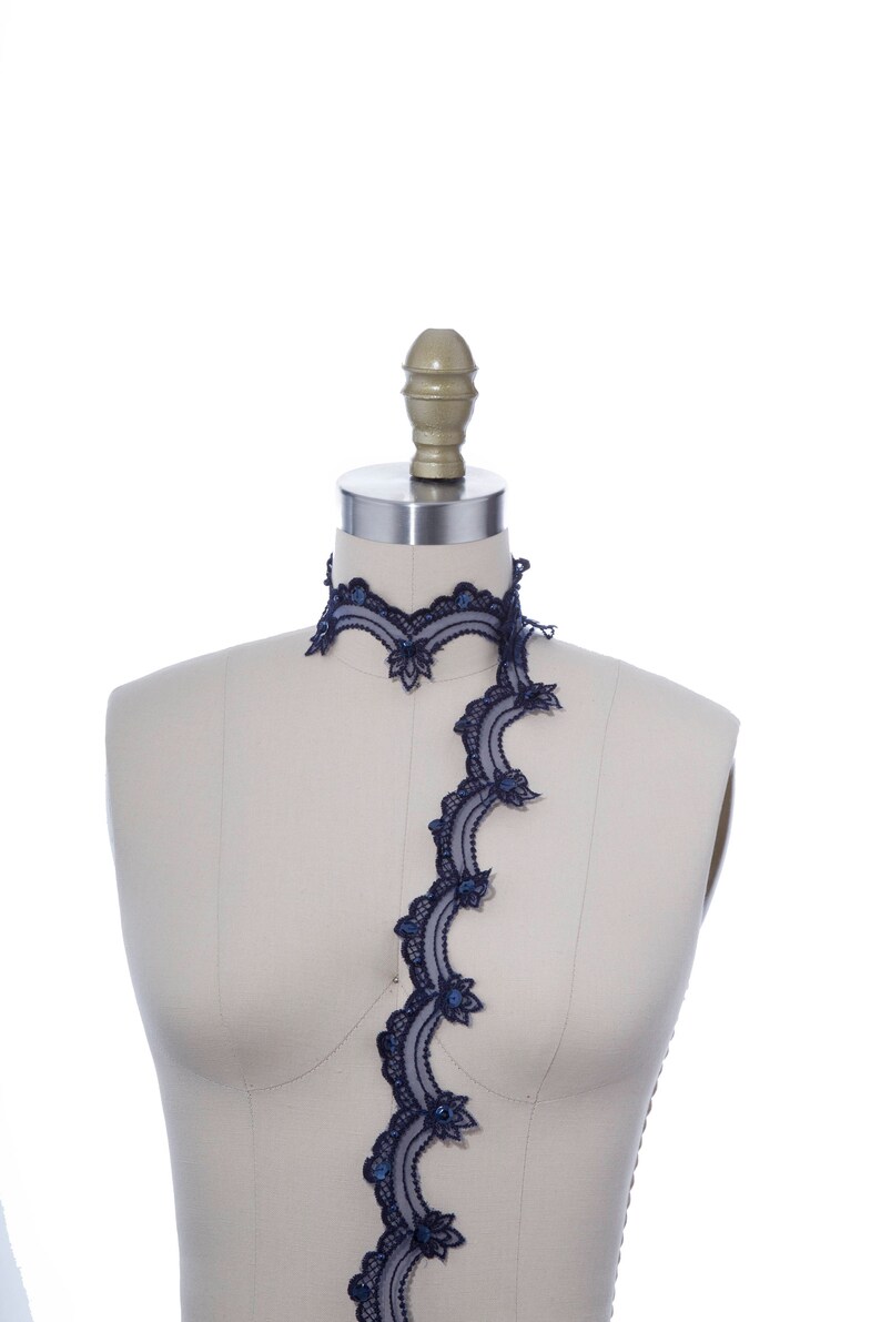 Navy Blue Beaded Lace Trim/ Navy Lace Trim/ Beaded and Etsy