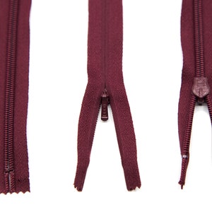 Bourgogne 25" YKK Invisible Zipper Made In USA High Quality Zipper for Dresses Maroon Dress Zipper