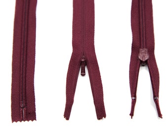 Burgundy 25" YKK Invisible Zipper Made In USA High Quality Zipper for Dresses Maroon Dress Zipper