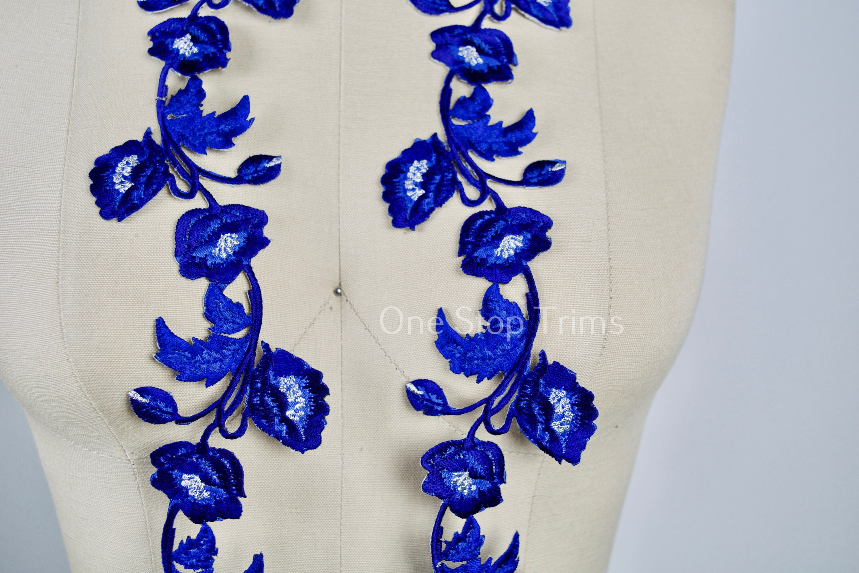 2 Royal Blue Flower Patch Royal Blue Flower Applique. Silver - Etsy