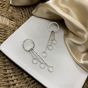 Three tier sterling silver dangle stud earrings, hammered silver earrings, drop earrings, simple sterling studs, wedding jewelry, gift idea image 5