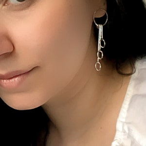 Three tier sterling silver dangle stud earrings, hammered silver earrings, drop earrings, simple sterling studs, wedding jewelry, gift idea image 4