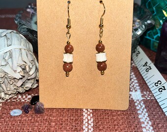 Real Bone Oddities Earrings | Shark Vertebrae and Goldstone with Hematite