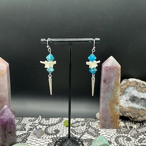 Handmade Ball Python Vertebrae Earrings | Blue Apatite Bone Jewelry | Gothic Boho Style