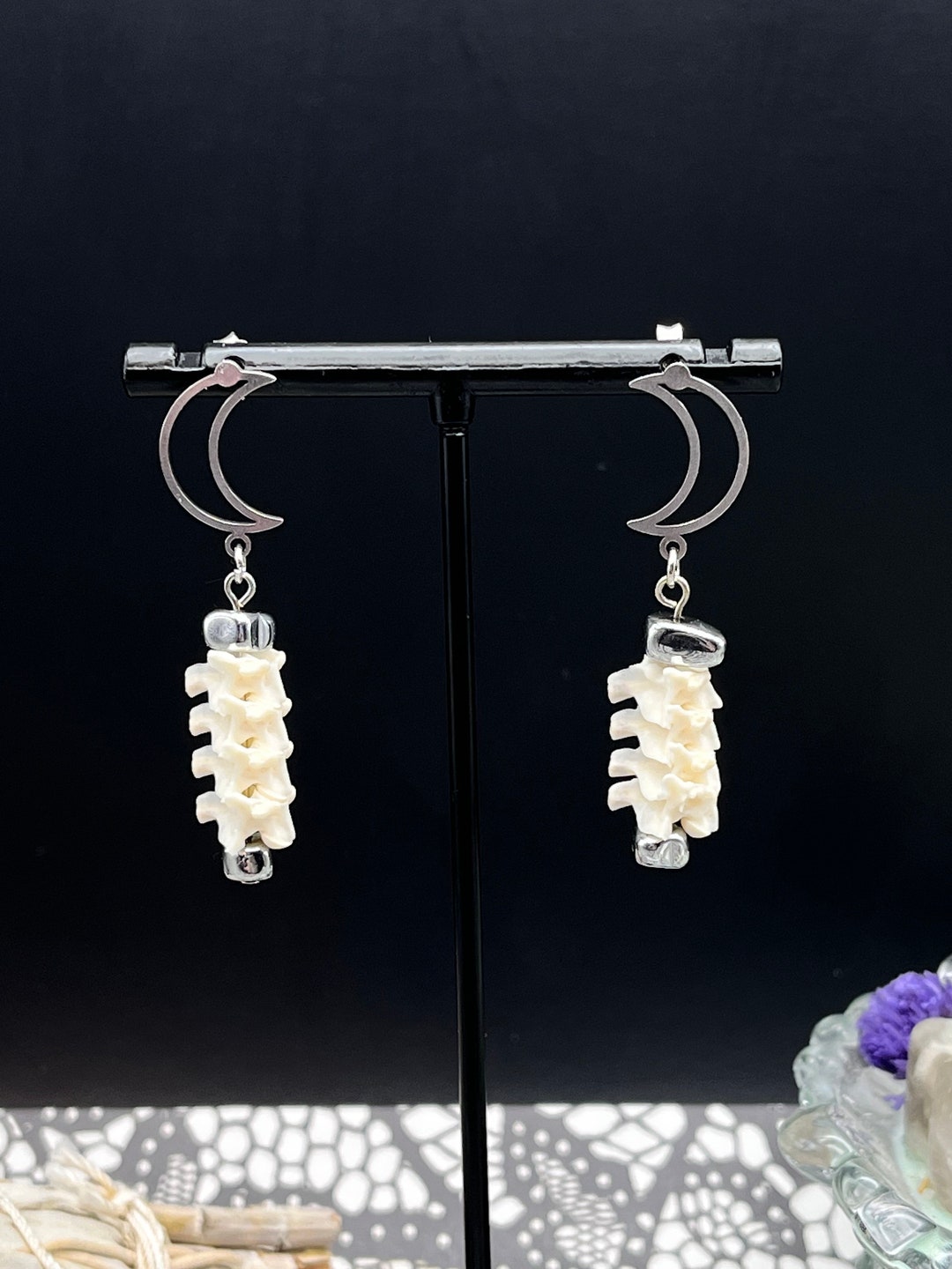 Real Bone Oddities Ball Python Snake Vertebrae and Hematite Earrings ...