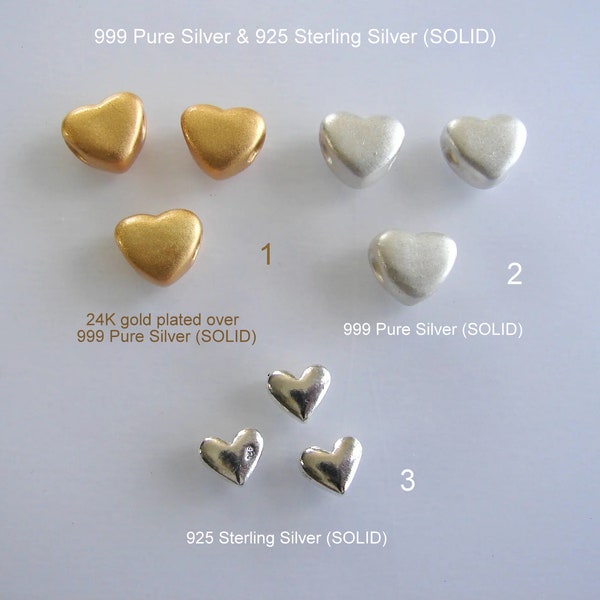 999 Pure Silver & 925 Sterling Silver, Heart bead/pendant (SOLID) and 24K gold plated over 999 Pure Silver  Sizes on pictures ...