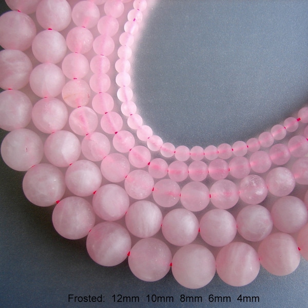 SALE. Natural Rose Quartz pink Beads, Frosted Round, Size: 12mm. 10mm. 8mm. 6mm. 4mm.  Length 15inch.  (429BB544)