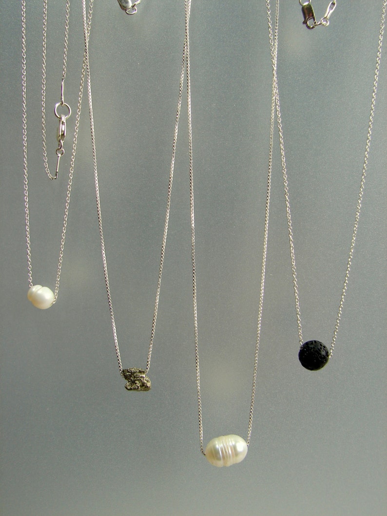 19 lava SOLID 925 Sterling Silver Minimalist Necklace Chain length 16 17 22 Floating Necklaces Single Pearl Pyrite 21 24 in 18 20