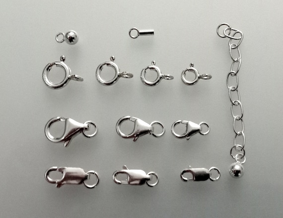 Silver Lobster Clasps, Silver Spring Ring Clasps, Silver Claw Clasps, 925  Sterling Silver, Chain Extender, 4mm ball with ring, End tube