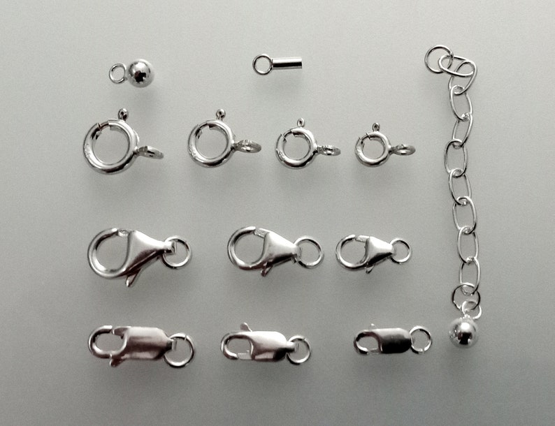 Silver Lobster Clasps, Silver Spring Ring Clasps, Silver Claw Clasps, 925 Sterling Silver, Chain Extender, 4mm ball with ring, End tube ... image 2