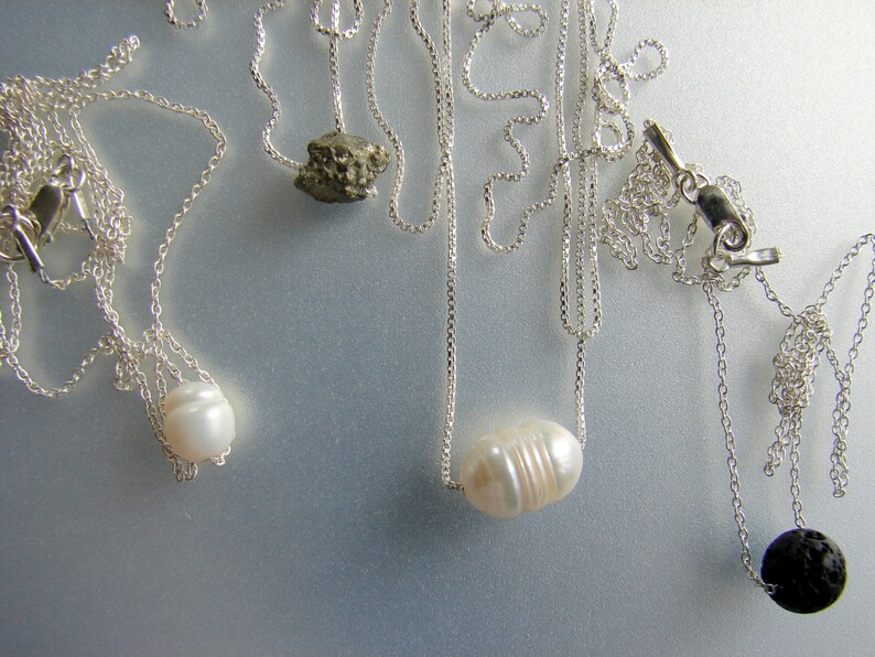 19 lava SOLID 925 Sterling Silver Minimalist Necklace Chain length 16 17 22 Floating Necklaces Single Pearl Pyrite 21 24 in 18 20