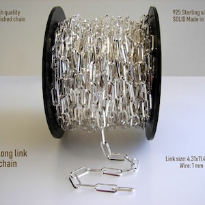 925 Sterling Silver Oblong link chain Unfinished Made in Italy  Sale by yard & foot.