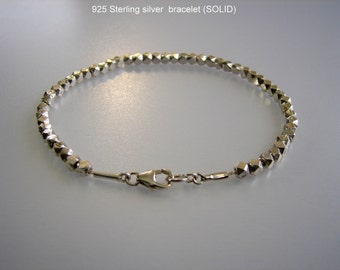 925 Pulsera de plata de ley (PLATA SOLIDA) Abalorios en cadena de plata de ley. El tamaño es personalizable (tamaño de las perlas 3 mm)