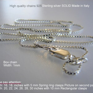 925 Sterling  Silver Box Chain. Made in Italy Necklace Box Chains  Length 16, 18, 20, 22, 24, 26, 28, 30" ...