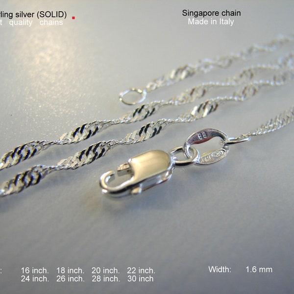 925 Sterling  Silver Singapore Chain. Made in Italy, Necklace Singapore Chains  Length 16, 18, 20, 22, 24, 26, 28, 30" ...