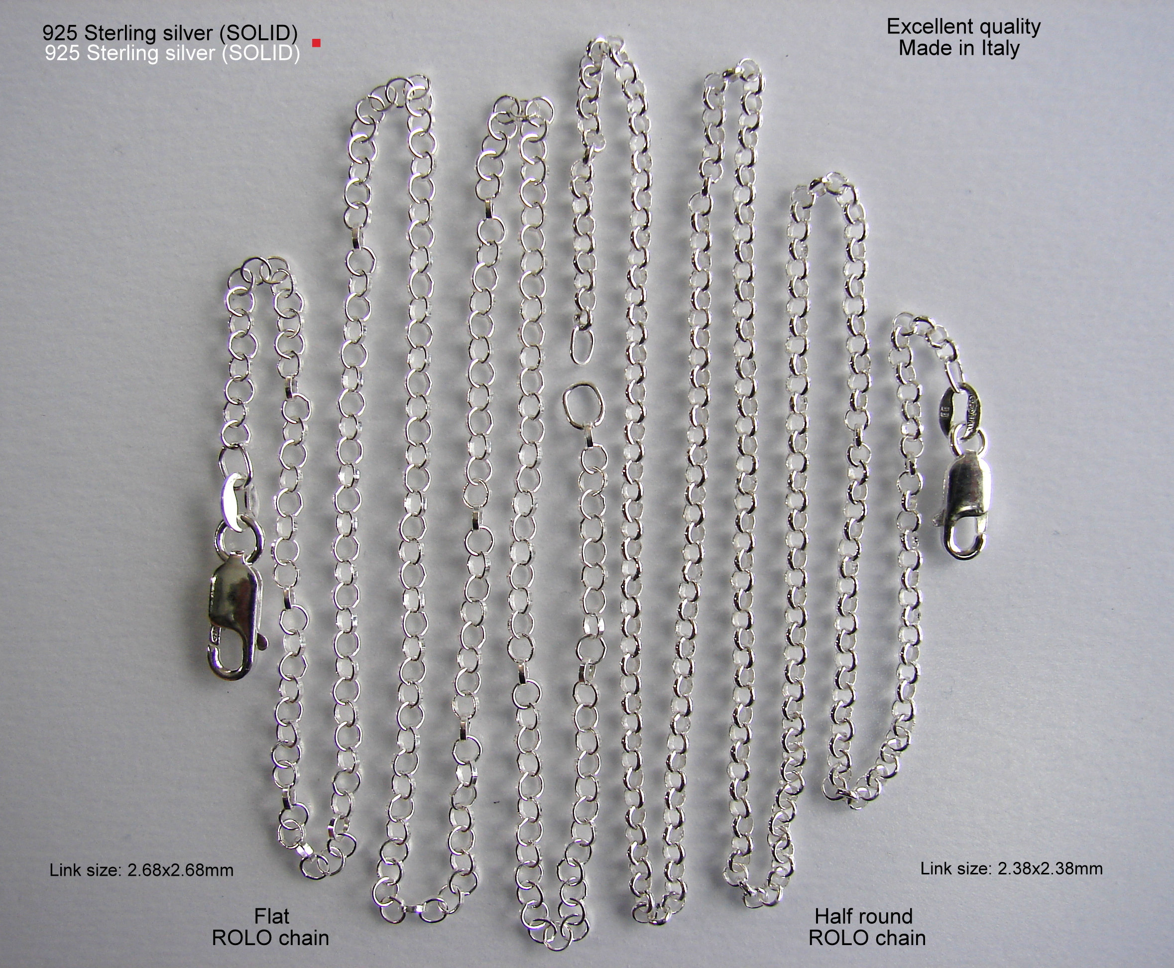 925 Sterling Silver Half Round ROLO Chain & Flat ROLO Chain Made in ...
