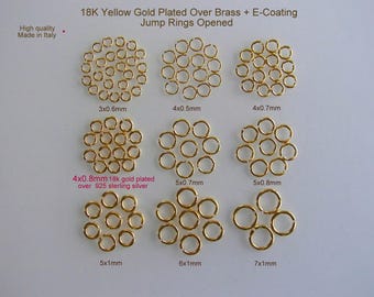 Jump Rings 18K Gold Plated E-coating Opened 3,4,5 6,7mm, Sold by 2, 4, 6, 10, 20, 30, 40, 50, 100pcsOver Brass ...