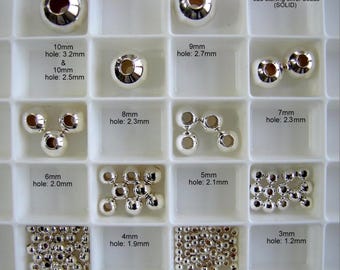 925 Sterling Silver Bead, Spacer, Round, 2mm, 3mm, 4mm, 5mm, 6mm, 7mm, 8mm, 9mm, 10mm, 5pcs, 10pcs,15pcs, 20pcs, 30pcs, 40pcs, 50,100 ...