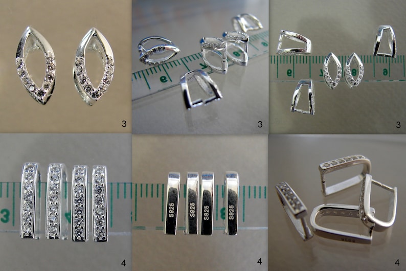 SALE. 925 Sterling Silver Pinch Bails, with cubic zirconia, Solid silver 418BB105-1-7 ... image 3