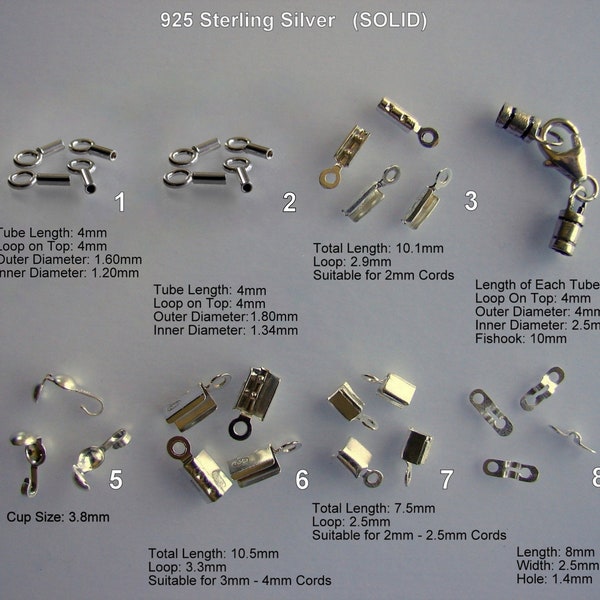 925 Sterling Silver Cord Ends, End Tubes & End Tubes with clasps, Clamshell, End Clips, Ball Chain Ends, Crimps ...