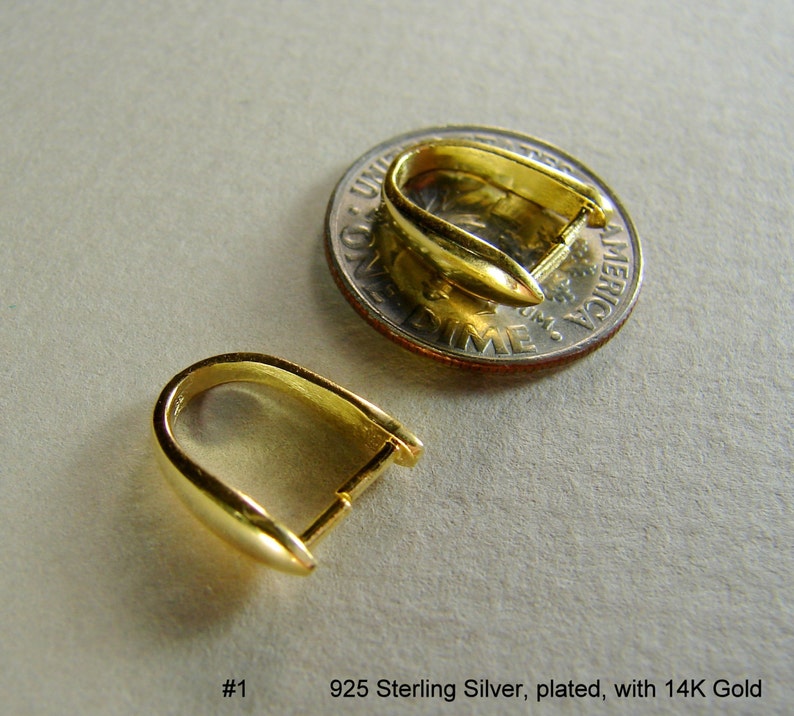 925 Sterling Silver Pinch Bails Plated With 14K Gold Etsy