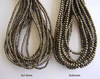 Faceted Abacus Natural Pyrite Beads Strands, 2x1.5mm and 3x2mm Strand 16"