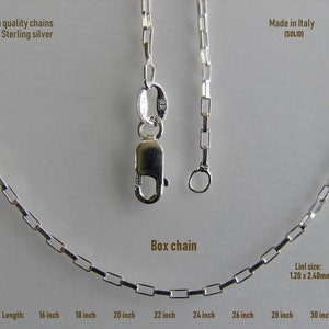 925 Sterling  Silver Box Chain. Made in Italy Necklace Box Chains  Length 16, 18, 20, 22, 24, 26, 28, 30" ...