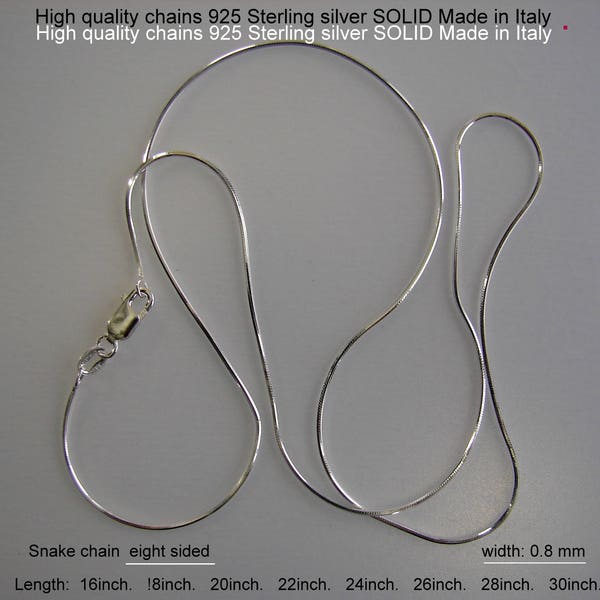 New  EIGHT SIDED 925 Sterling  Silver Snake Chains. Made in Italy Necklace  Length 16, 18, 20, 22, 24, 26, 28, 30" ...