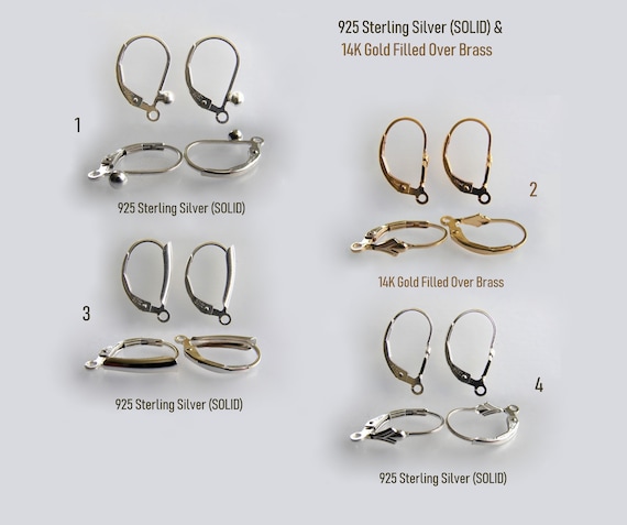 925 Sterling Silver (SOLID) & 14K Gold Filled Over Brass Leverback Earwires w Ring or Interchangeable Sold by 1, 2, 3, 4, 5, 10 pairs.