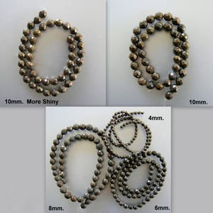 SALE.  Natural Pyrite, Faceted Round  Beads Strands, 4mm, 6mm, 10mm,  Hole: 0.5mm