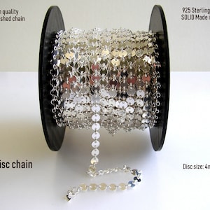 Könnte beinhalten: Eine Spule mit silberner Scheibenkette, 925er Sterlingsilber, Scheibengröße 4 mm, hochwertige, unfertige Kette, SOLID Made in Italy.