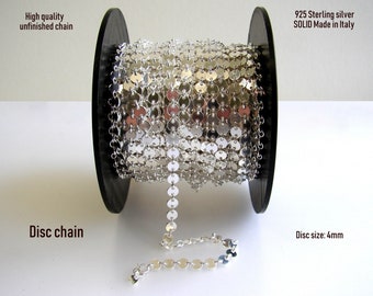 925 Sterling Silver  Disc chain Unfinished Made in Italy  Disc  size: 4 mm Sale by yard & foot. ...