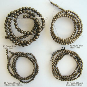 SALE.  Natural Pyrite, Faceted, Round  Beads Strands,  2mm, 2.5mm, 3mm,  4mm, ...