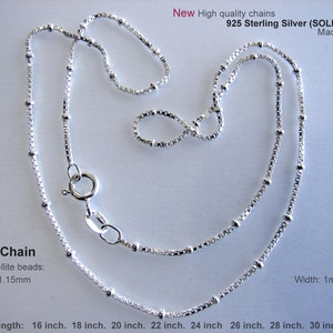 925 Sterling  Silver  BOX Chain with satellite beads Made in Italy, Necklace Length 16, 18, 20, 22, 24, 26, 28, 30&quot; ...