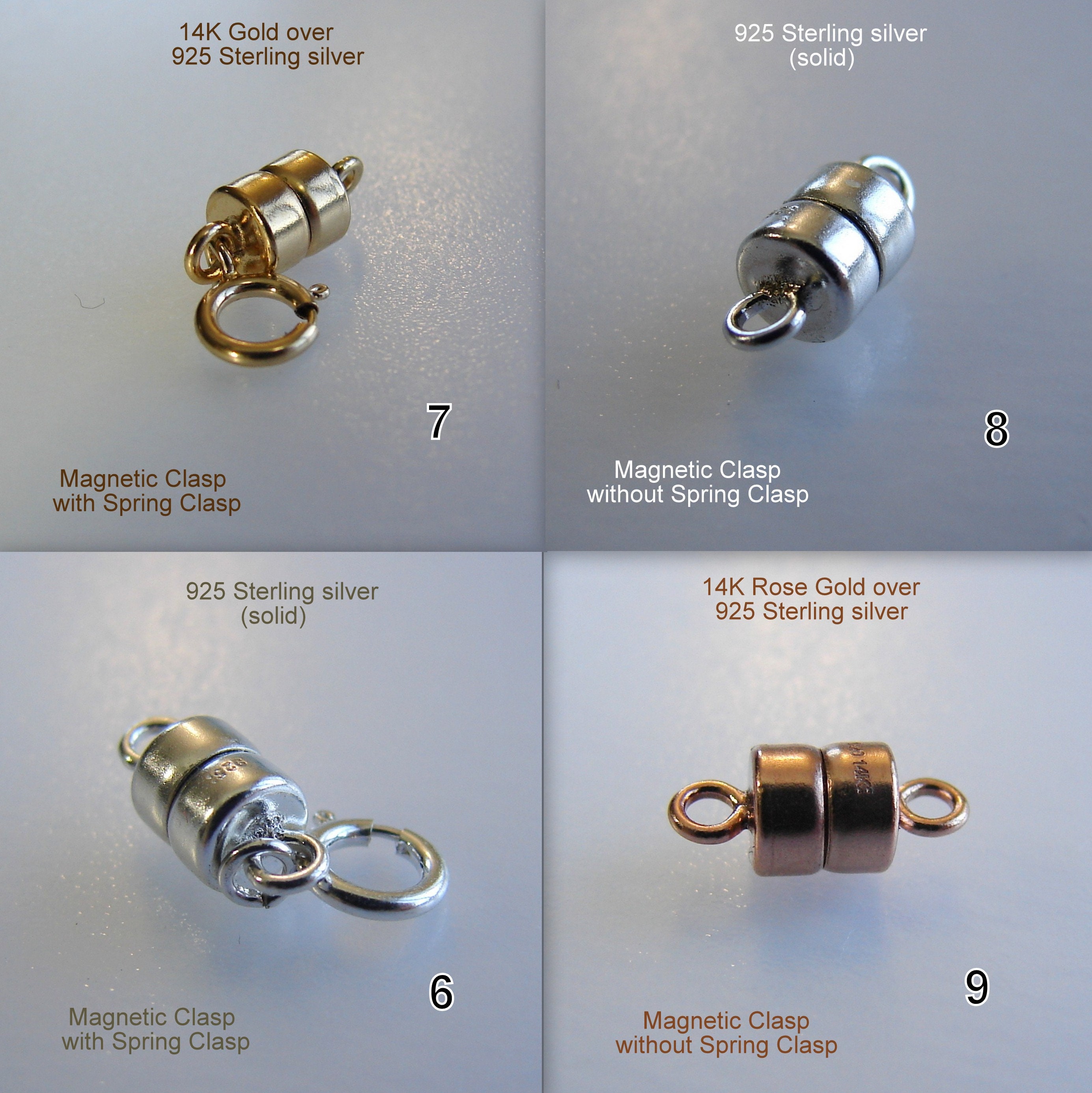  Magnetic Jewelry Clasps Real Precious Metal for Necklaces,  Bracelets, Anklets with Spring Ring. Yellow Gold, White Gold, Yellow Gold  Filled or Sterling Silver (14 K Solid Yellow Gold - 2 Each)