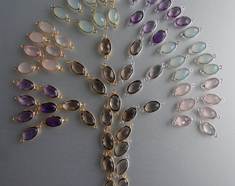 SALE. Connector Oval 2 loops 925 Sterling  Silver Amethyst, Rose Quartz,  Aqua Chalcedony, Smoky Topaz.  Bezel, Charm.