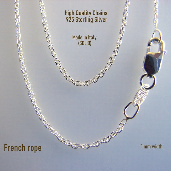 Sterling  Silver  Chain 925 French rope Chain. Made in Italy, Width: 1 mm chain,  Length 16, 18, 20, 22, 24, 26, 28, 30" ...