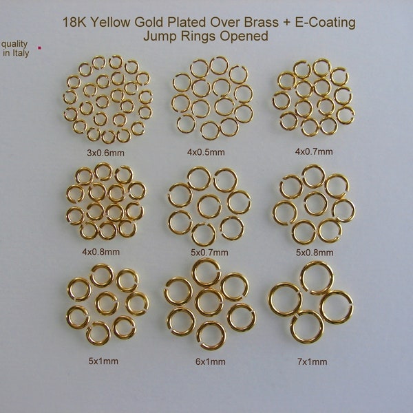 Jump Rings 18K Gold Plated E-coating Opened 3,4,5 6,7mm, Sold by 2, 4, 6, 10, 20, 30, 40, 50, 100pcsOver Brass ...