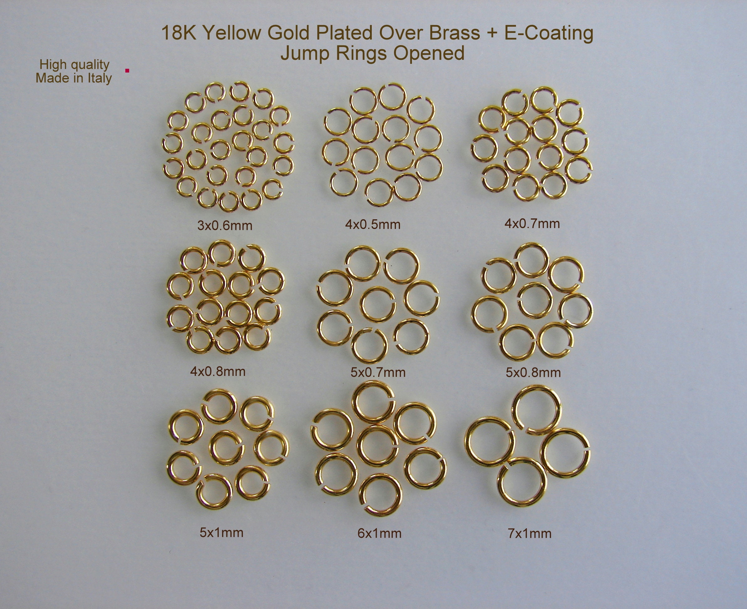 Jump Rings 18K Gold Plated E-coating Opened 3,4,5 6,7mm, Sold by 2, 4…