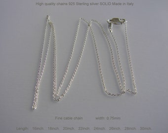 925 Sterling  Silver Cable Chain Dainty 0.75mm. Made in Italy Necklace Length 16, 18, 20, 22, 24, 26, 28, 30, 32" ...