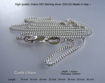 925 Sterling  Silver Curb Chain. Made in Italy Necklace Length 16, 18, 20, 22, 24, 26, 28, 30" ...