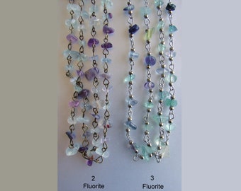 Handmade Natural Fluorite, Rosary chains for Necklaces Bracelets Making, with Antique Bronze, Silver, Platinum color 39.3".