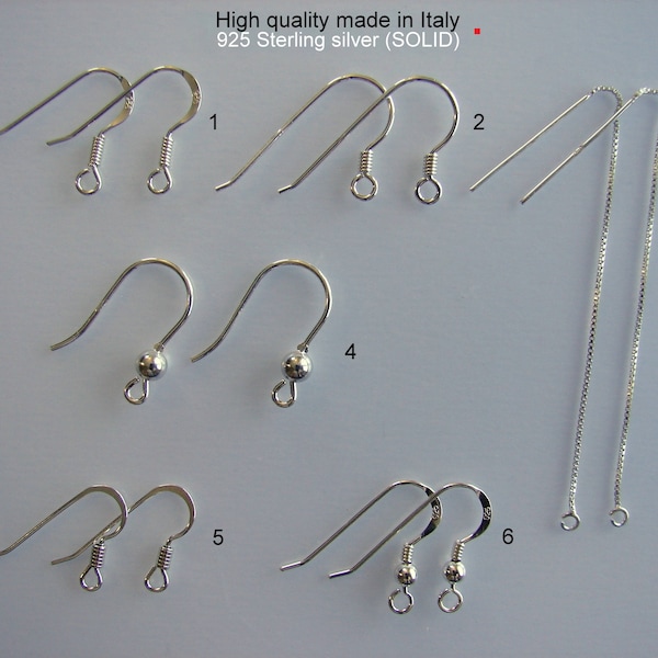 925 Sterling Silver French Earwire Fishhook with coil and ball 1, 2, 3, 5, 10 pairs. ...