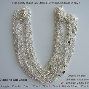 925 Sterling Silver Cable  Chain Necklace Diamond Cut Made in Italy, Length 16, 18, 20, 22, 24, 26, 28, 30&quot; ...