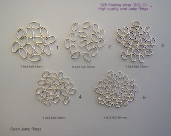 925 Sterling silver Jump Rings (SOLID Sterling Silver)  Oval open jump rings 4mm, 5mm, 6mm, 7mm, Sold by 20pcs, 30pcs, 40pcs, 50pcs, 100 ...